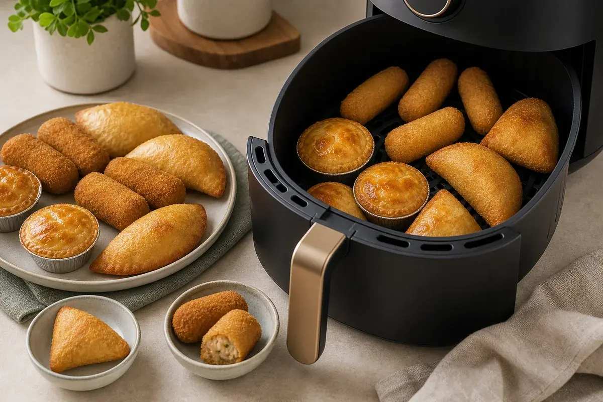 Alheira na air fryer preparado em porções soltas para circular ar.