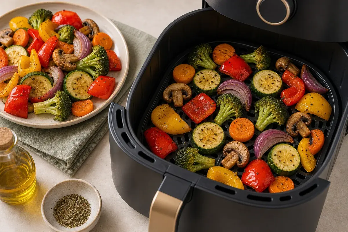 Batata doce na air fryer preparado em porções soltas para circular ar.